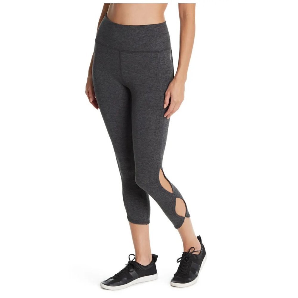 Free People Movement Womens Gray High Rise Cutout Cropped Leggings Sz L New
